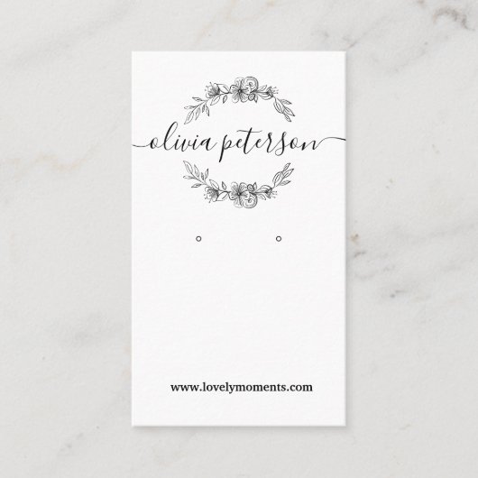 Carte d'affichage de bijoux Black White Floral (Devant)
