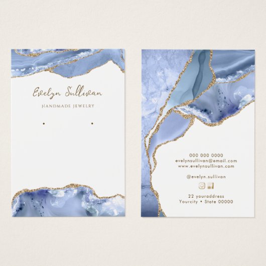 Carte d'affichage de bijoux en agate bleu fleur (Devant & derrière)