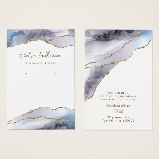Carte d'affichage de bijoux en agate bleu gris (Devant & derrière)