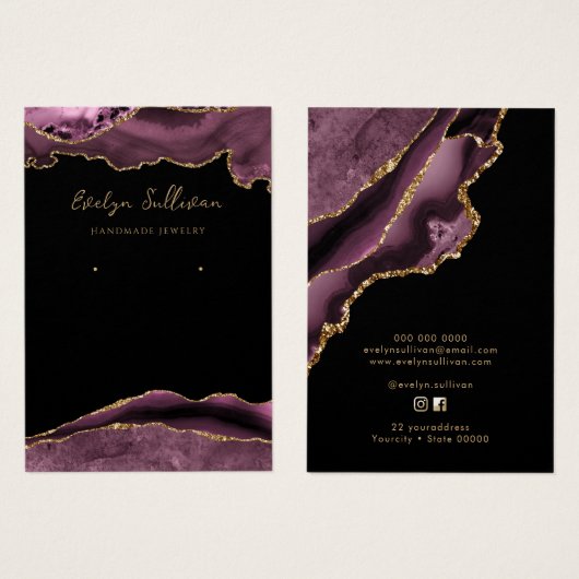 Carte d'affichage de bijoux en agate de mauve fonc (Devant & derrière)