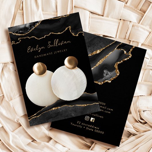 Carte d'affichage de bijoux en agate noir et or