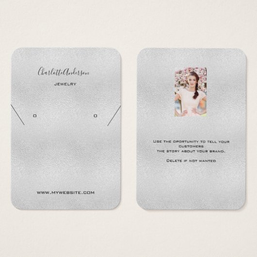 Carte d'affichage de bijoux en métal argenté (Devant & derrière)