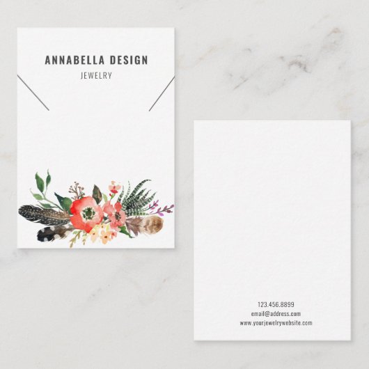 Carte d'affichage de collier • Plume de Boho (Devant / Derrière)