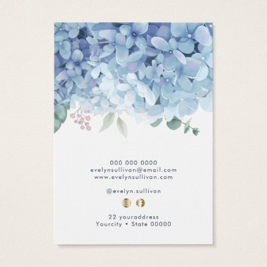 Carte d'affichage du collier bleu hydrangea (Dos)