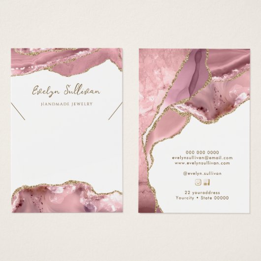 Carte d'affichage du collier d'agate rose (Devant & derrière)