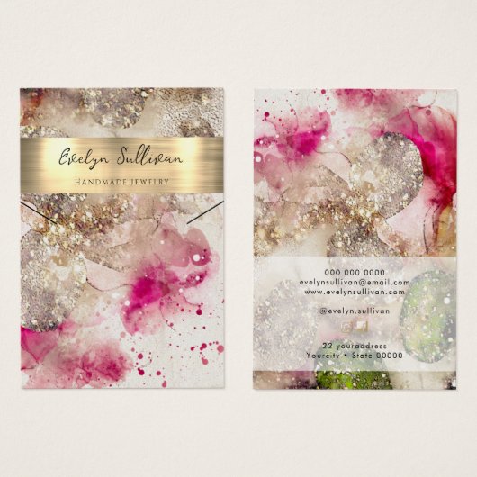Carte d'affichage du collier d'aquarelle rose (Devant & derrière)