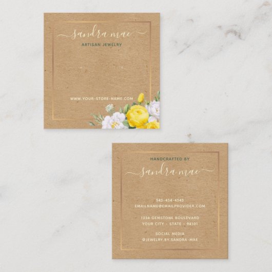 Carte d'affichage fleurie en papier d'or (Devant / Derrière)