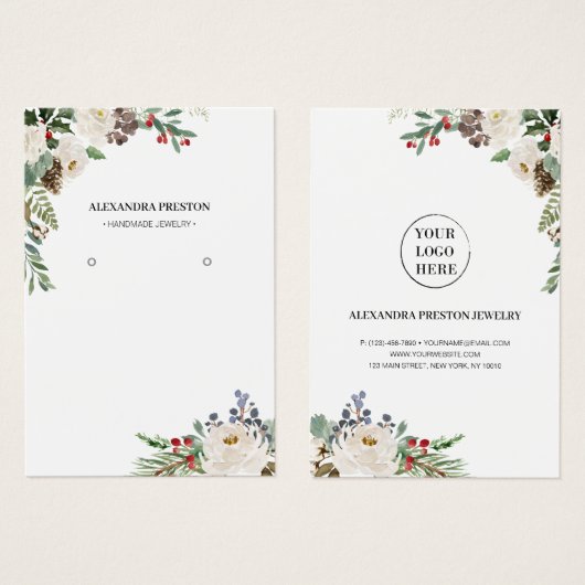 Carte d'affichage Holly Berries Floral Holiday (Devant & derrière)