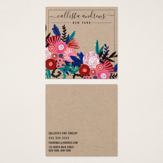 Carte d'affichage Kraft Rose Floral Cursive (Devant & derrière)