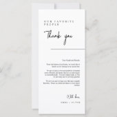 Carte d'affichage Merci d'escorte simple de menu n (Dos)