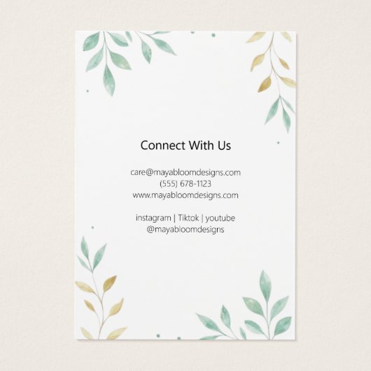 Carte d'affichage minimaliste Foliage personnalisé (Dos)