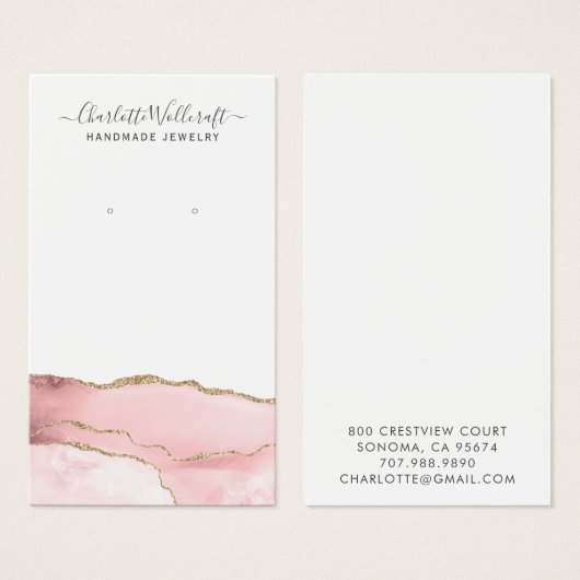 Carte d'affichage Pink Gold Agate Script (Devant & derrière)