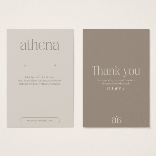 Carte d'affichage pour bijoux d'oreille beige mode (Devant & derrière)