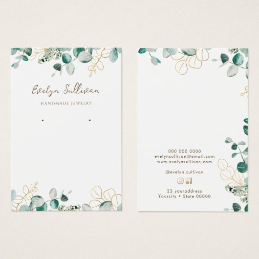 Carte d'affichage pour bijoux Eucalyptus (Devant & derrière)