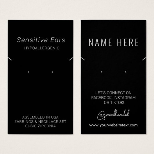 Carte d'affichage pour bijoux hypoallergéniques (Devant & derrière)