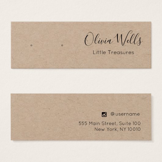 Carte d'affichage pour bijoux Kraft Script Stud (Devant & derrière)