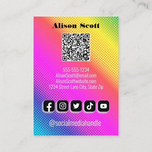 Carte d'affichage pour collier arc-en-ciel en néon (Dos)