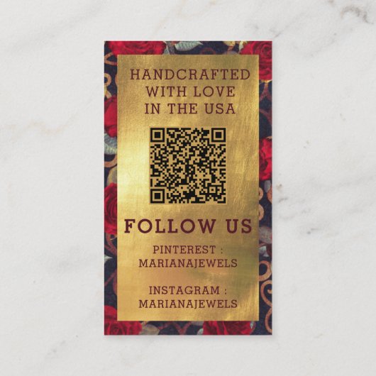 Carte d'affichage Red Roses Gold Damask QR Code (Dos)