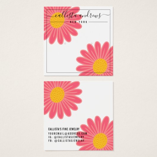 Carte d'affichage rose Fleurs Jaunes Cursive à ore (Devant & derrière)