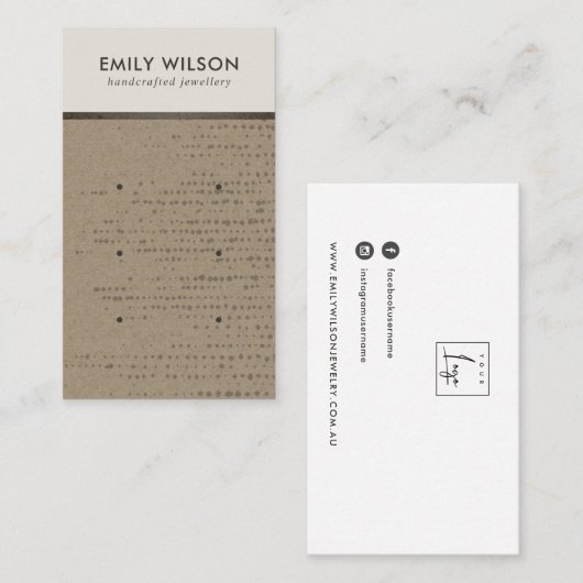 CARTE D'AFFICHAGE RUSTIQUE KRAFT WHITE DOT 3 STUD  (Devant / Derrière)