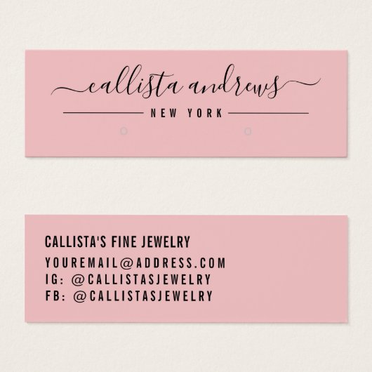 Carte d'affichage simple en noir de script rose (Devant & derrière)