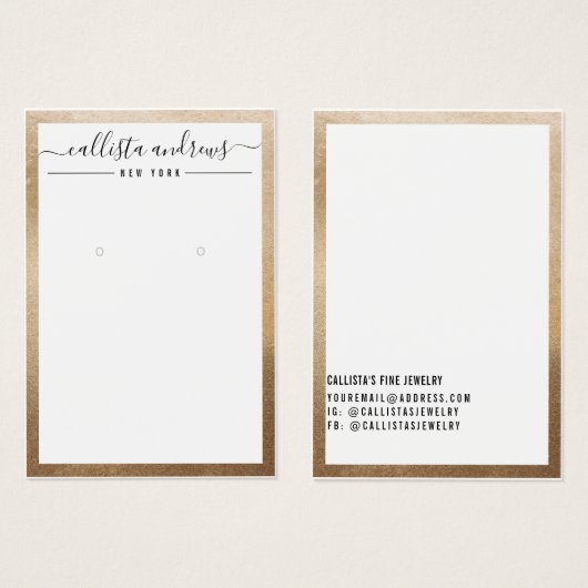 Carte d'affichage simple or blanc Cursive oreille (Devant & derrière)