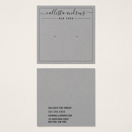 Carte d'affichage simple papier gris Cursive oreil (Devant & derrière)