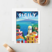 Carte d'affichage vintage Sicile - SICILIA (Devant/Arrière en situation)