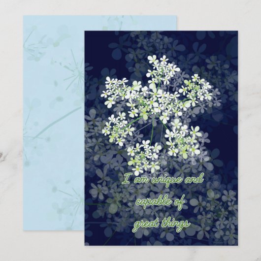 Carte d'affirmation avec fleurs sur arrière - plan (Devant / Derrière)