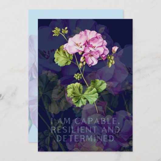 Carte d'affirmation de naissance avec fleurs (Devant / Derrière)