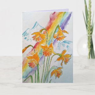 Carte Daffodil coloré Rainbow Watercolor Salutations