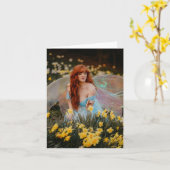 Carte Daffodiles de cueillette des fées à Haired rouge - (Fleur jaune)