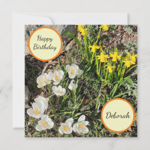 Carte Daffodiques et Crocus Flat Birthday Card