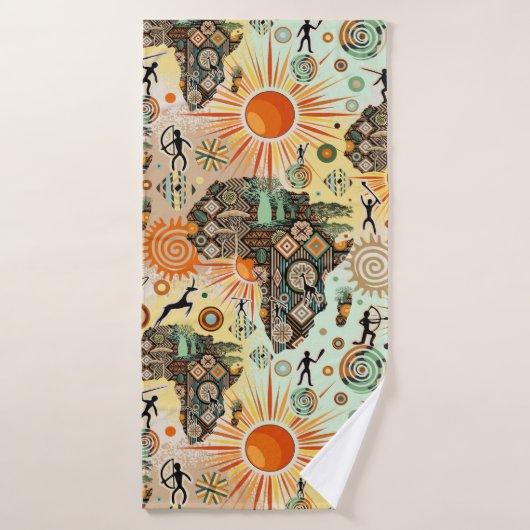 Carte d'Afrique Motif Décoratif d'Éléments Tribaux (Serviette de bain)