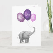Carte d'âge d'anniversaire de l'éléphant mignonne (Devant)