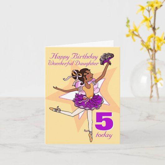 Carte d'âge de pêche d'anniversaire de ballerine (Fleur jaune)