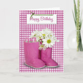 Carte Daises d'anniversaire en bottes roses (Devant)