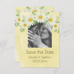 Carte Daisies Blanc Jaune Floral Photo Enregistrer la da