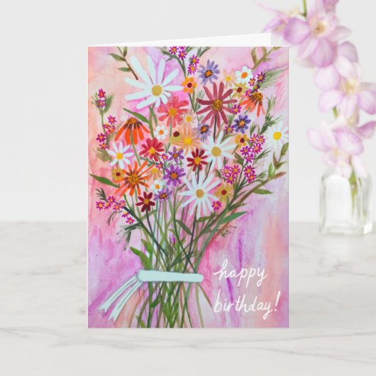 Carte Daisy Bouquet HEUREUX ANNIVERSAIRE Customisez-le ! (Orchidée)