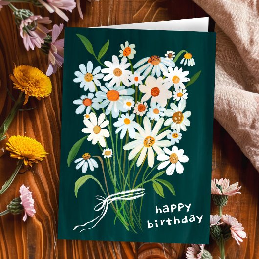 Carte Daisy Bouquet Joyeux Anniversaire Gouache peint à