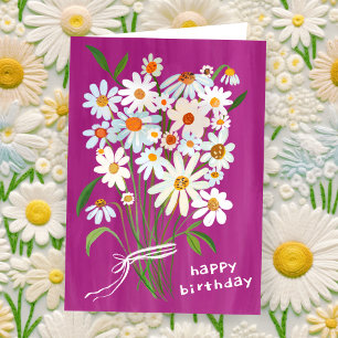 Carte Daisy Bouquet Joyeux Anniversaire Gouache peint à