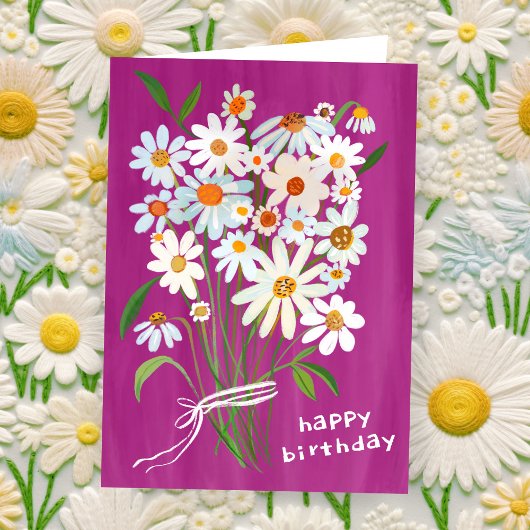 Carte Daisy Bouquet Joyeux Anniversaire Gouache peint à