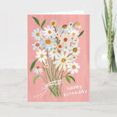 Carte Daisy Bouquet Joyeux Anniversaire Gouache peint à  (Devant)