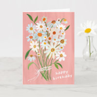 Daisy Bouquet Joyeux Anniversaire Gouache peint à