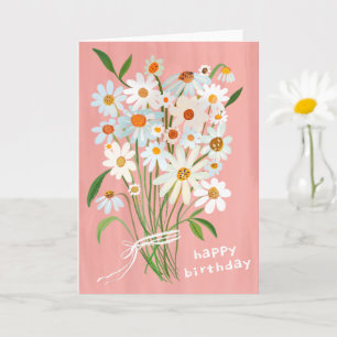 Carte Daisy Bouquet Joyeux Anniversaire Gouache peint à