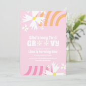 Carte Daisy Flower Retro Way Deux Super Anniversaire ros (Debout devant)
