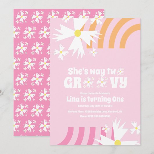 Carte Daisy Flower Retro Way Deux Super Anniversaire ros (Devant / Derrière)