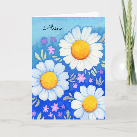 Carte Daisy Joyeux Anniversaire Art Floral Peint à la Ma (Devant)