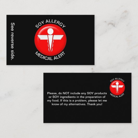 Carte d'alerte Médicale SOY Allergy (Devant / Derrière)