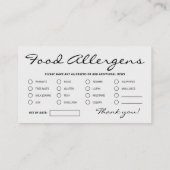 Carte d'allergènes alimentaires minimalistes (Dos)